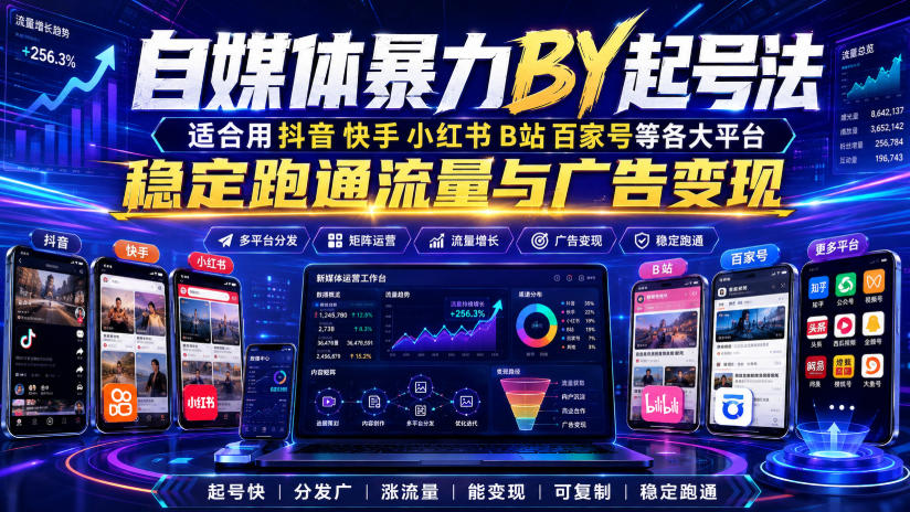 自媒体暴力搬运起号法，适合用抖音快手小红书B站百家号等各大平台，稳定跑通流量与广告变现 - 臻优资源网