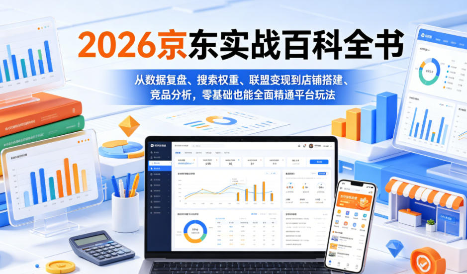 2026京东实战百科全书，从数据复盘、搜索权重、联盟变现到店铺搭建、竞品分析，零基础也能全面精通平台玩法 - 臻优资源网
