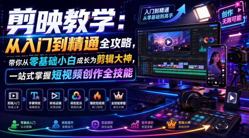 剪映教学：从入门到精通全攻略，带你从零基础小白成长为剪辑大神，一站式掌握短视频创作全技能 - 臻优资源网