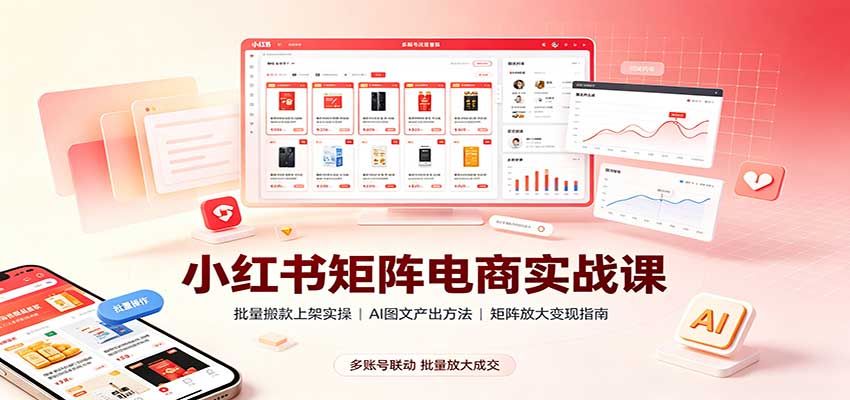 小红书矩阵电商实战课：批量搬款上架实操，AI图文产出，矩阵放大变现指南 - 臻优资源网