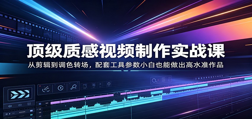 顶级质感视频制作实战课：从剪辑到调色转场，配套工具参数小白也能做出高水准作品 - 臻优资源网