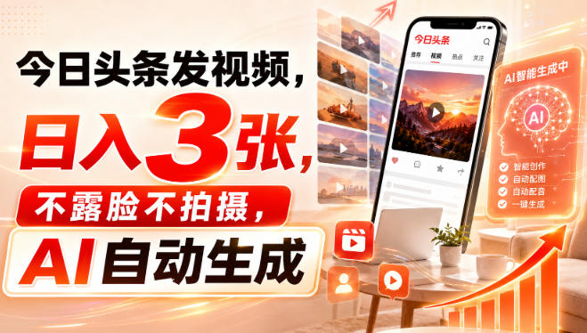 今日头条发视频，日入3张，不露脸不拍摄，AI自动生成 - 臻优资源网