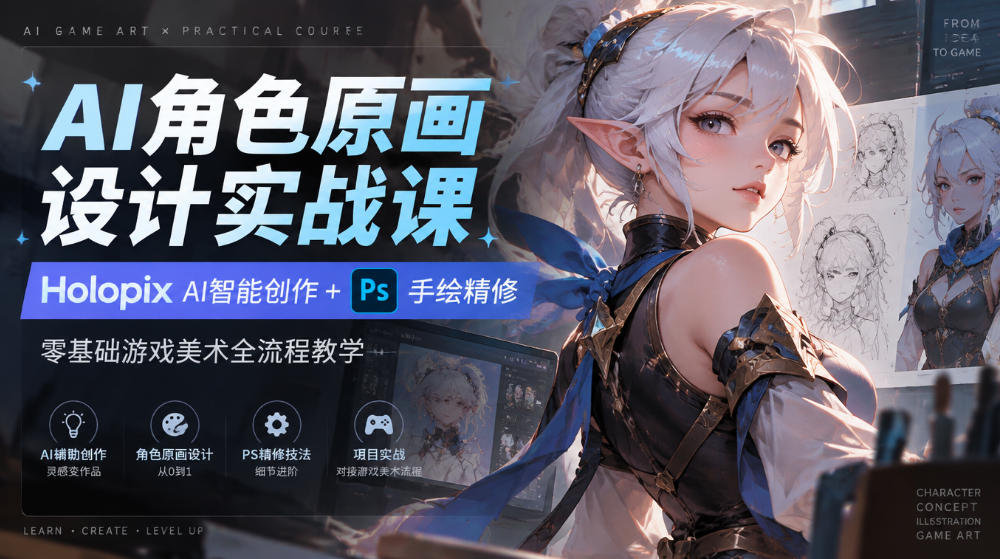 AI角色原画设计实战课｜Holopix AI智能创作+PS手绘精修，零基础游戏美术全流程教学 - 臻优资源网