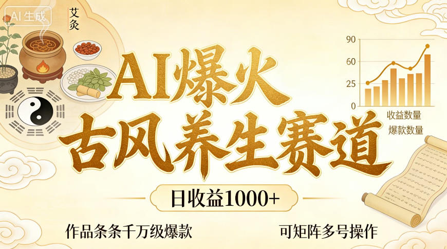 AI爆火古风养生赛道，日收益1k+单条作品点赞破万+，可矩阵多号操作【揭秘】 - 臻优资源网