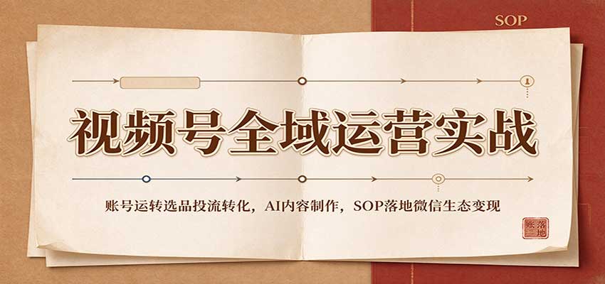 视频号全域运营实战：账号运转选品投流转化，AI内容制作，SOP落地微信生态变现 - 臻优资源网