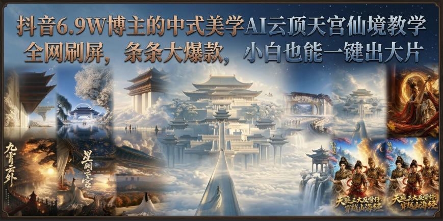 抖音6.9W博主的中式美学AI云顶天宫仙境教学，全网刷屏，条条大爆款，小白也能一键出大片 - 臻优资源网