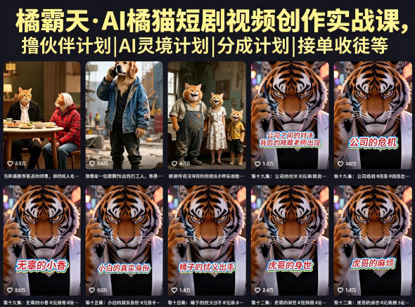 橘霸天·AI橘猫短剧视频创作实战课，撸伙伴计划|AI灵境计划|分成计划|接单收徒等 - 臻优资源网