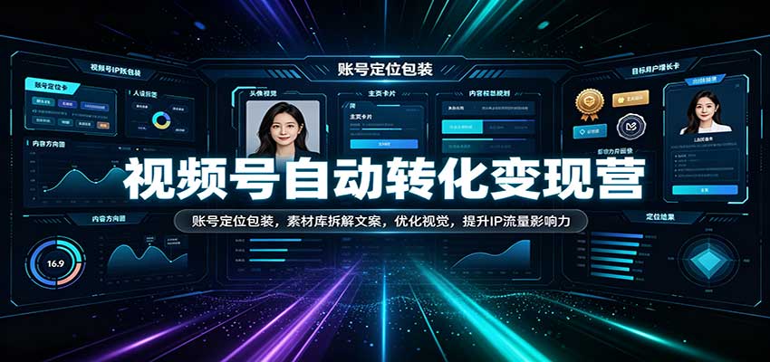 视频号自动转化变现营：账号定位包装，素材库拆解文案，优化视觉，提升IP流量影响力 - 臻优资源网