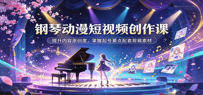 钢琴动漫短视频创作课：提升内容原创度，掌握起号要点配套剪辑素材 - 臻优资源网