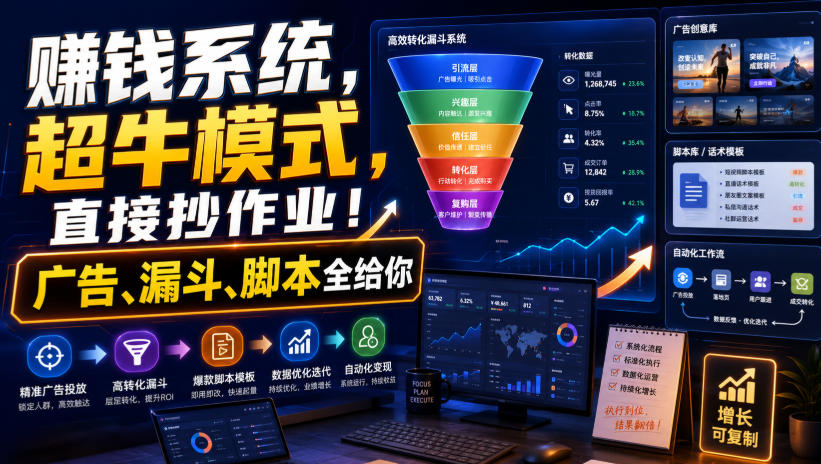 賺钱系统，超牛模式，直接抄作业！广告、漏斗、脚本全给你【原创双语字幕】 - 臻优资源网