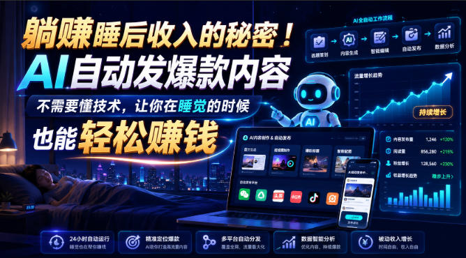 躺賺睡后收入的秘密！AI自动发爆款内容，不需要懂技术，让你在睡觉的时候也能轻松賺钱【原创双语字幕】 - 臻优资源网