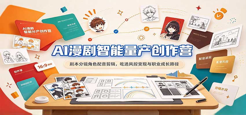 AI漫剧智能量产创作营：剧本分镜角色配音剪辑，吃透风控变现与职业成长路径 - 臻优资源网