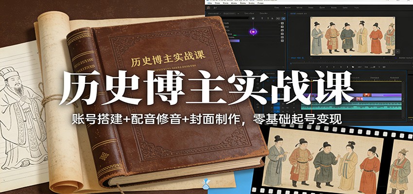 历史博主实战课：账号搭建+配音修音+封面制作，零基础起号变现 - 臻优资源网