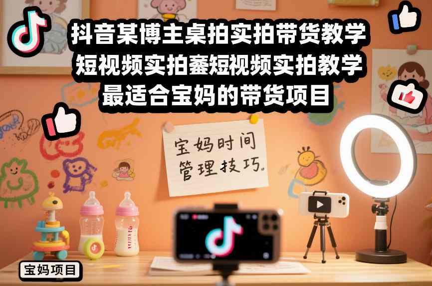 抖音某博主桌拍实拍带货教学，短视频实拍教学，最适合宝妈的带货项目 - 臻优资源网