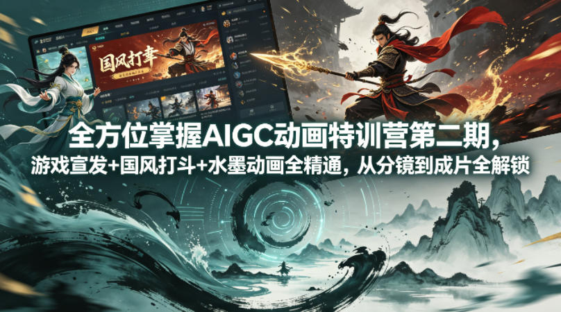 全方位掌握AIGC动画特训营第二期，游戏宣发+国风打斗+水墨动画全精通，从分镜到成片全解锁 - 臻优资源网