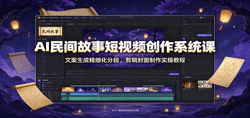 AI民间故事短视频创作系统课：文案生成精细化分段，剪辑封面制作实操教程 - 臻优资源网