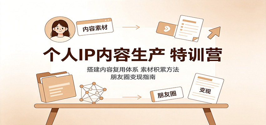 个人IP内容生产特训营：搭建内容复用体系，素材积累方法，朋友圈变现指南 - 臻优资源网