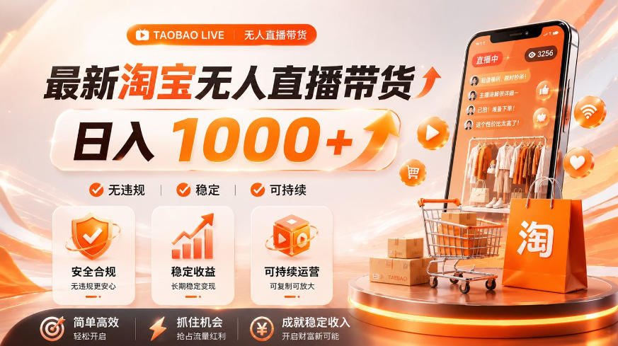 拒绝死工资！淘宝无人直播，让你睡觉都在进账，单设备日入1k+普通人的变现蓝海【揭秘】 - 臻优资源网