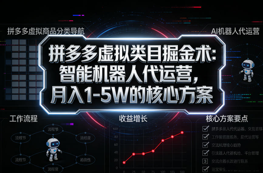 拼多多虚拟类目掘金术：智能机器人代运营，月入1-5W的核心方案【揭秘】 - 臻优资源网