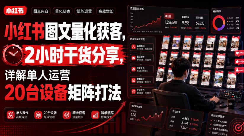 小红书图文量化获客，2小时干货分享，详解单人运营20台设备矩阵打法 - 臻优资源网