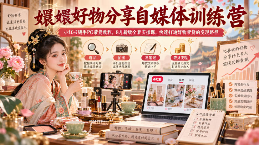 嬛嬛好物分享自媒体训练营｜小红书随手PO带货教程，8月新版全套实操课，快速打通好物带货的变现路径 - 臻优资源网
