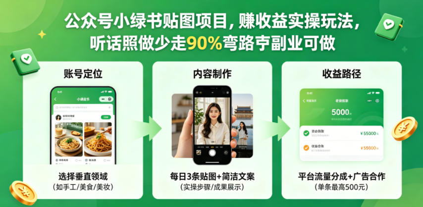 公众号小绿书贴图项目，赚收益实操玩法，听话照听话照少走90%弯路丨副业可做 - 臻优资源网
