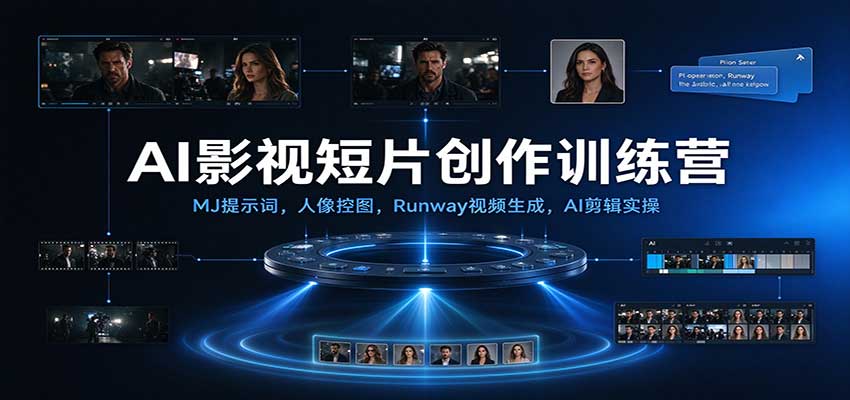 AI影视短片创作训练营：MJ提示词，人像控图，Runway视频生成，AI剪辑实操 - 臻优资源网