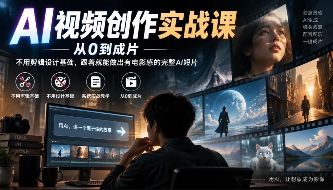 AI视频创作实战课，从0到成片，不用剪辑设计基础，跟着就能做出有电影感的完整AI短片 - 臻优资源网