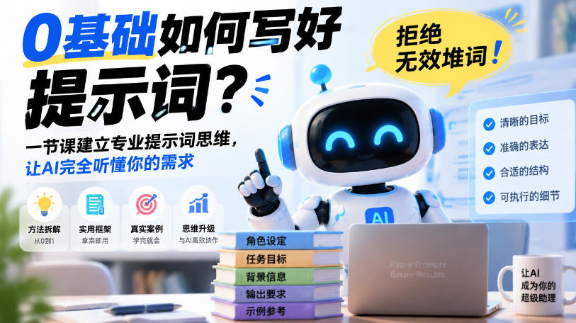 0基础如何写好提示词，拒绝无效堆词！一节课建立专业提示词思维，让AI完全听懂你的需求 - 臻优资源网
