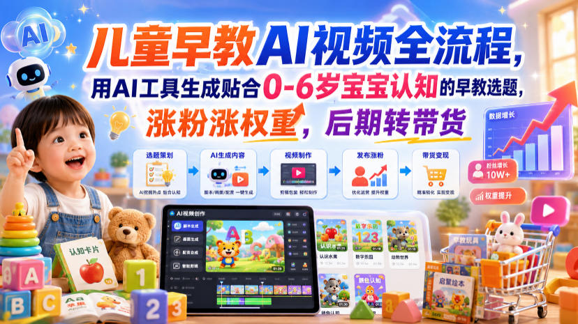 儿童早教AI视频全流程，用AI工具生成贴合0-6岁宝宝认知的早教选题，涨粉涨权重，后期转带货 - 臻优资源网