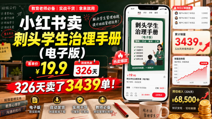 小红书卖刺头学生治理手册（电子版），客单价19.9，326天卖了3439单！ - 臻优资源网
