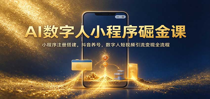 AI数字人小程序掘金课：小程序注册搭建，抖音养号，数字人短视频引流变现全流程 - 臻优资源网
