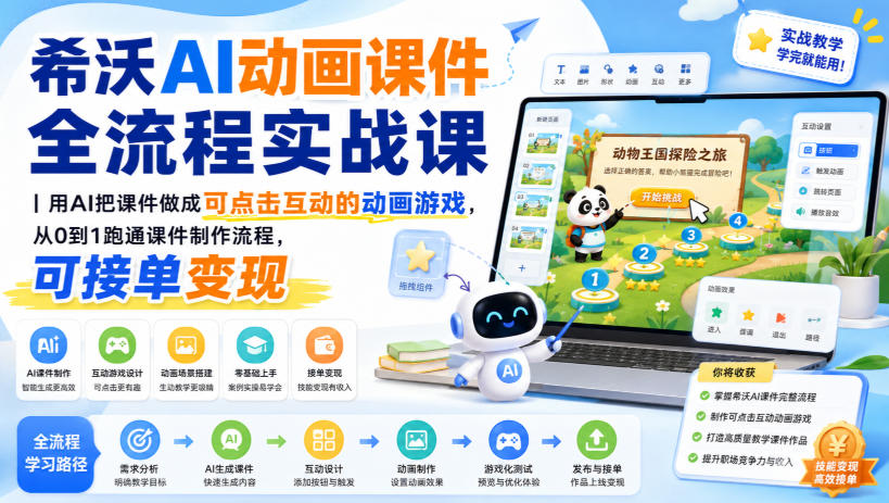 希沃AI动画课件全流程实战课｜用AI把课件做成可点击互动的动画游戏，从0到1跑通课件制作流程，可接单变现 - 臻优资源网