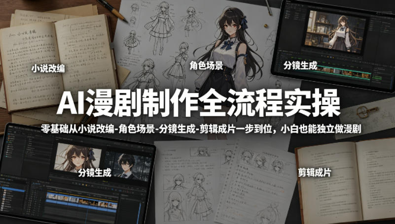 AI漫剧制作全流程实操，零基础从小说改编-角色场景-分镜生成-剪辑成片一步到位，小白也能独立做漫剧 - 臻优资源网