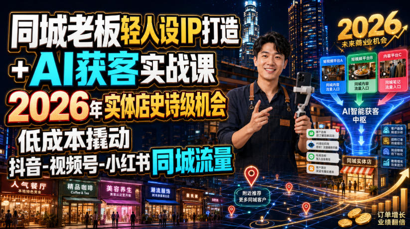同城老板轻人设IP打造+AI获客实战课，2026年实体店史诗级机会，低成本撬动抖音-视频号-小红书同城流量 - 臻优资源网