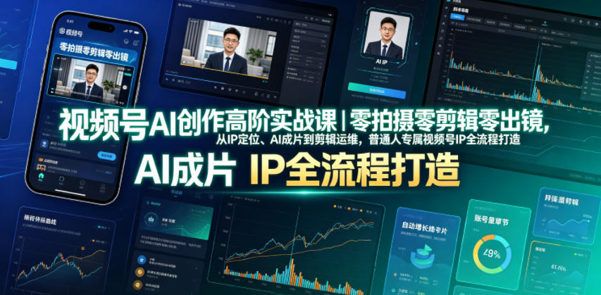 视频号AI创作高阶实战课｜零拍摄零剪辑零出镜，从IP定位、AI成片到剪辑运维，普通人专属视频号IP全流程打造 - 臻优资源网