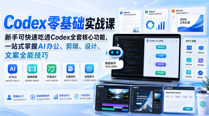 Codex零基础实战课，新手可快速吃透Codex全套核心功能，一站式掌握AI办公、剪辑、设计、文案全能技巧 - 臻优资源网