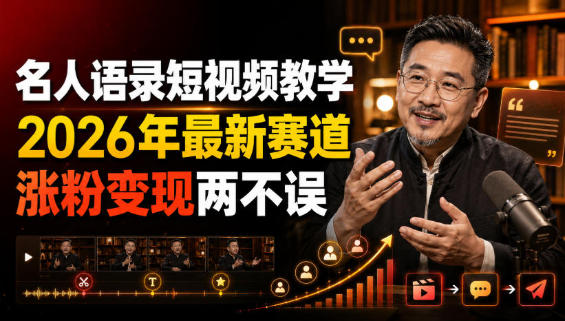 名人语录短视频教学，2026年最新赛道，涨粉变现两不误 - 臻优资源网