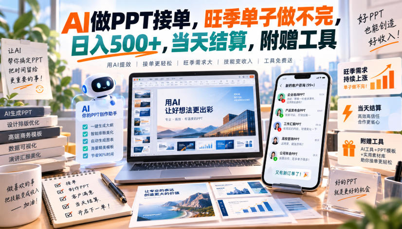 AI做PPT接单，旺季单子做不完，日入500+，当天结算，附赠工具【揭秘】 - 臻优资源网