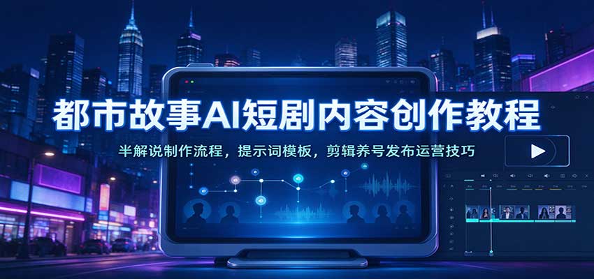 都市故事AI短剧内容创作教程：半解说制作流程，提示词模板，剪辑养号发布运营技巧 - 臻优资源网