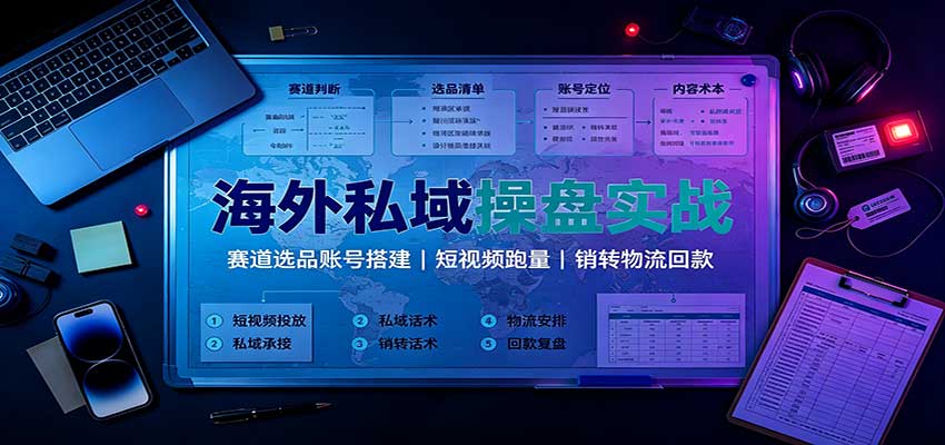 海外私域操盘实战：赛道选品账号搭建，短视频跑量，销转物流回款 - 臻优资源网