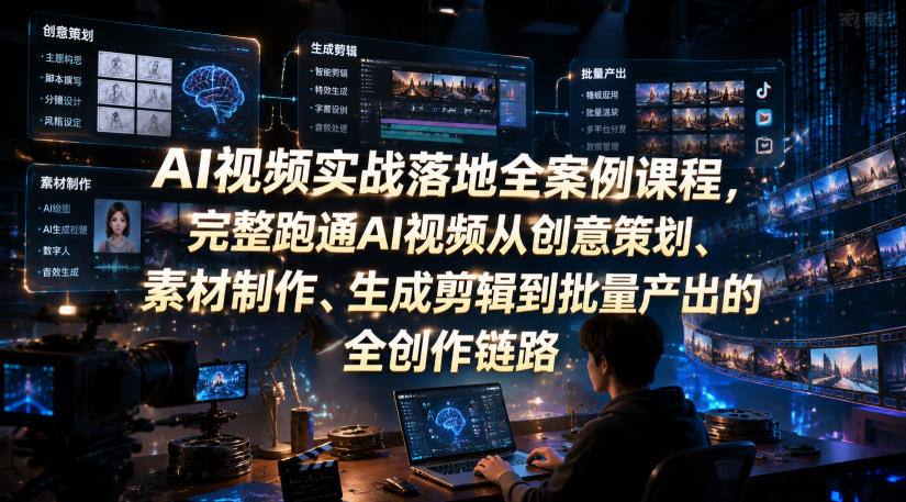 AI视频实战落地全案例课程，完整跑通AI视频从创意策划、素材制作、生成剪辑到批量产出的全创作链路 - 臻优资源网