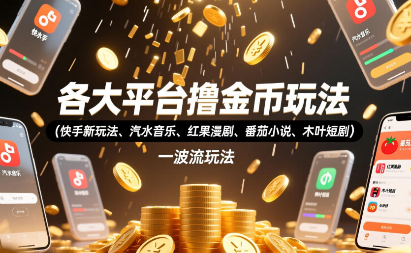 各大平台撸金币玩法（快手新玩法、汽水音乐、红果漫剧、番茄小说、木叶短剧），一波流玩法（收费398元的教程） - 臻优资源网