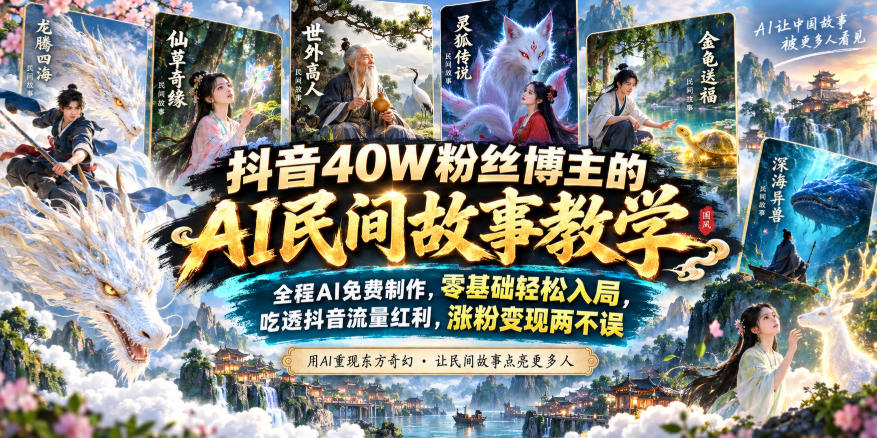 抖音40W粉丝博主的AI民间故事教学，全程AI免费制作，零基础轻松入局，吃透抖音流量红利，涨粉变现两不误 - 臻优资源网