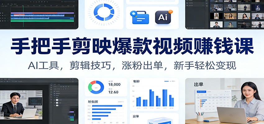 手把手剪映爆款视频赚钱课:AI工具,剪辑技巧,涨粉出单,新手轻松变现 - 臻优资源网