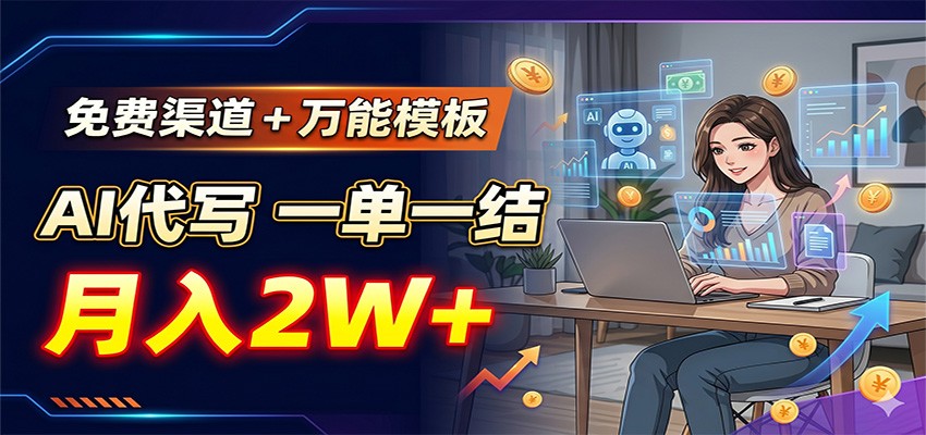 免费渠道+万能模板,AI代写一单一结,月入2W+ - 臻优资源网