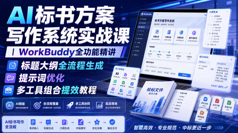 AI标书方案写作系统实战课｜WorkBuddy全功能精讲・标题大纲全流程生成・提示词优化・多工具组合提效教程 - 臻优资源网