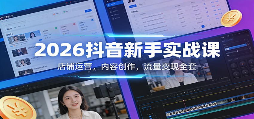 2026抖音新手实战课：店铺运营，内容创作，流量变现全套 - 臻优资源网
