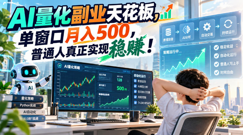AI量化副业天花板，单窗口月入500，普通人真正实现稳賺！【揭秘】 - 臻优资源网
