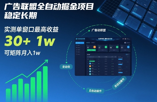 广告联盟全自动掘金项目，稳定长期，实测单窗口最高收益30+，可矩阵月入1w+【揭秘】 - 臻优资源网